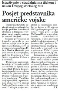 Varaždinske vijesti, br. 3317, 29.7.2008. U tekstu je spomenut posjet Stipe Pilića i Blanke Matković grobištima na varaždinskom području 10. srpnja 2008.